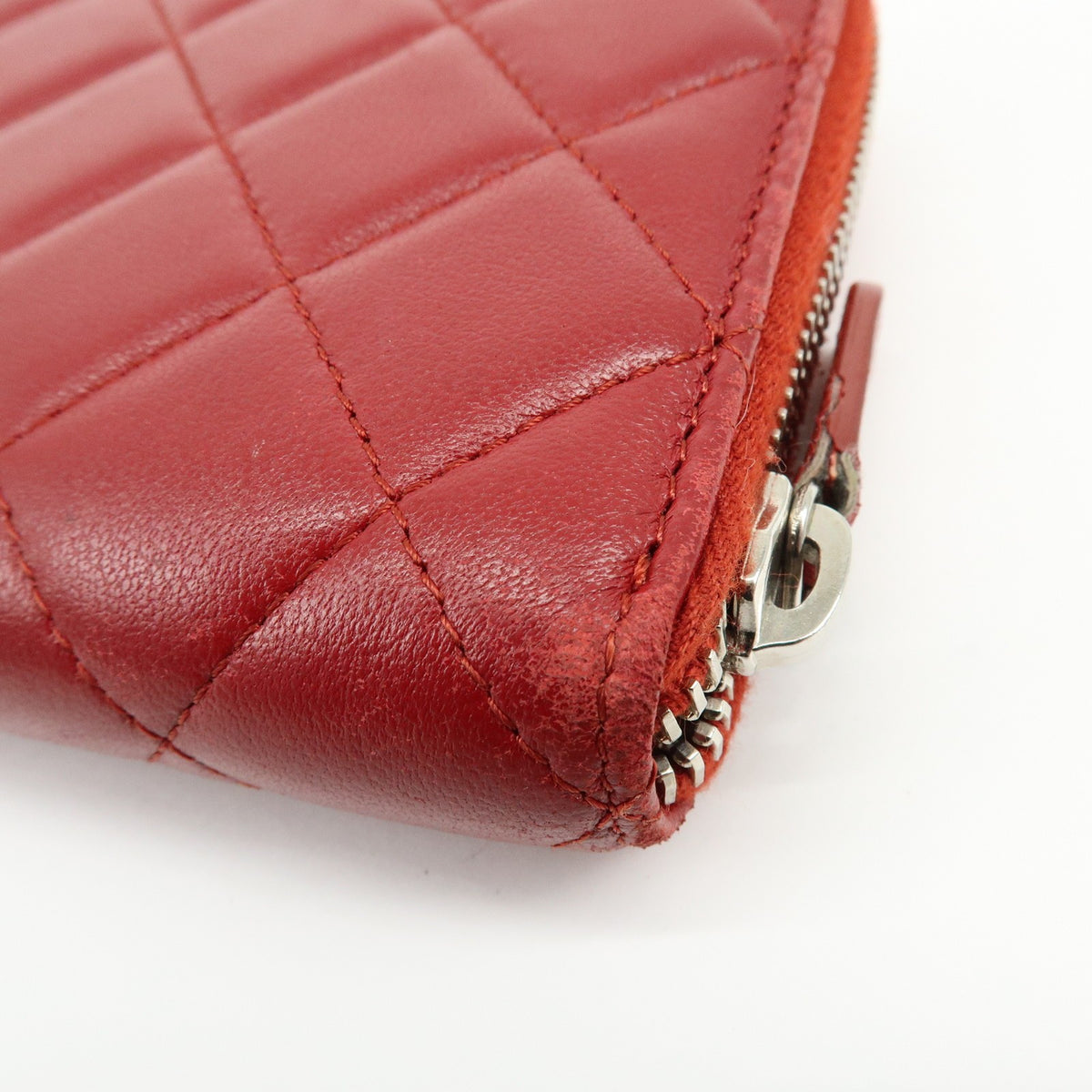 Chanel Zip Around Quilted Lambskin, Red, Leather, Wallet