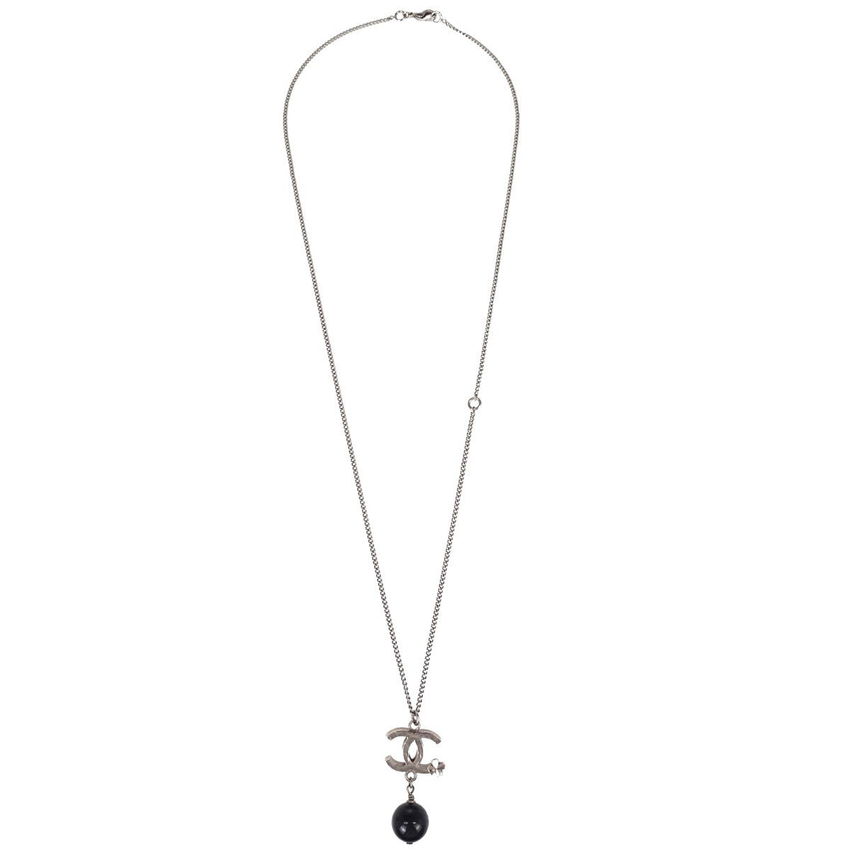 Chanel CC Clover Pendant Chain Metal with Enamel, Silver, Silver Plated, Necklace
