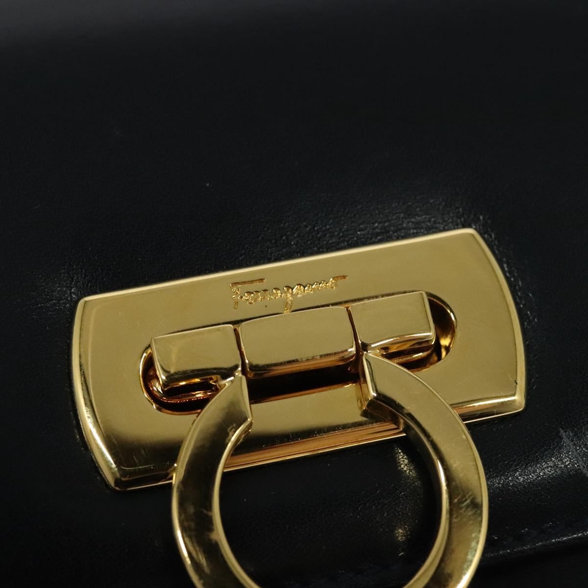 Salvatore Ferragamo Gancini Leather, Black, Leather, Shoulder Bag