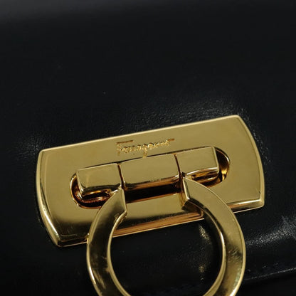 Salvatore Ferragamo Gancini Leather, Black, Leather, Shoulder Bag