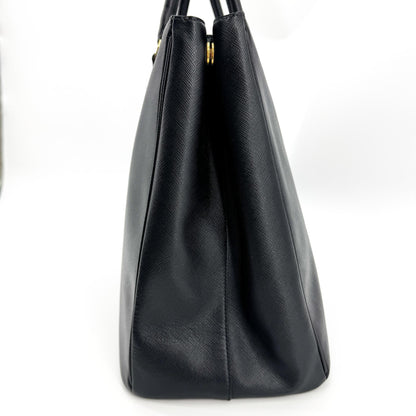 Prada Galleria Double Zip Saffiano Leather, Black, Leather, Tote Bag