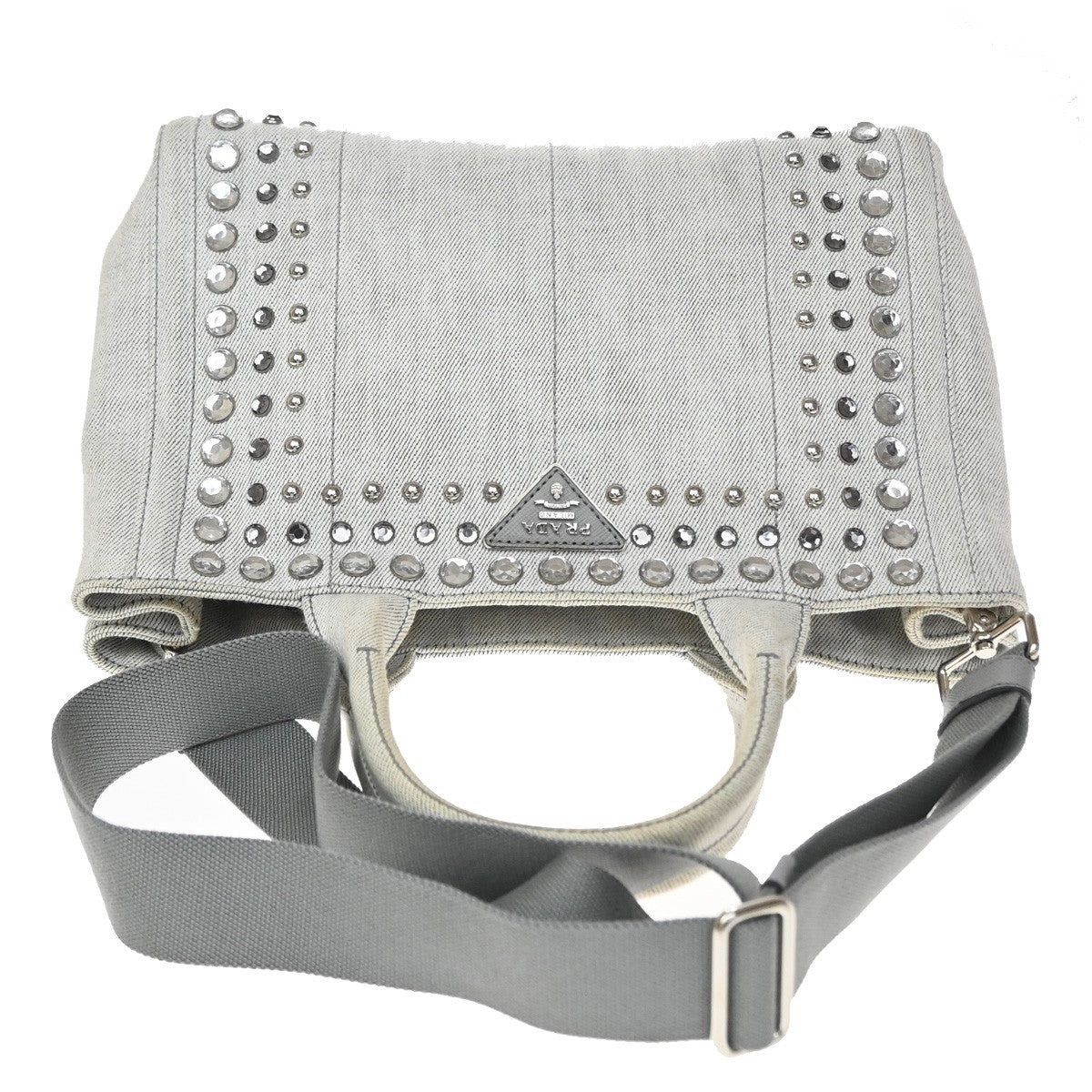 Prada Canapa Convertible Rhinestone Embellished Canvas, Gray, Canvas, Tote Bag