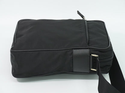 Prada Front Zip Messenger Quilted Tessuto, Black, Nylon, Shoulder Bag