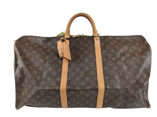 Louis Vuitton Keepall Bag Monogram Canvas, Brown, Leather, Travel Bag