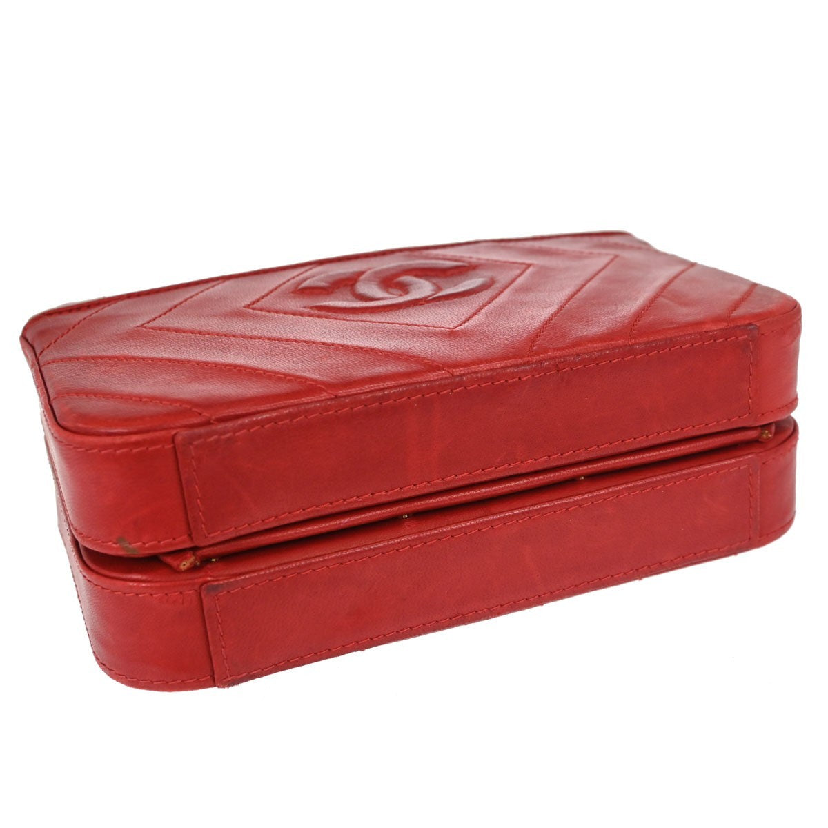 Chanel Camera Chevron Lambskin, Red, Leather, Handbag