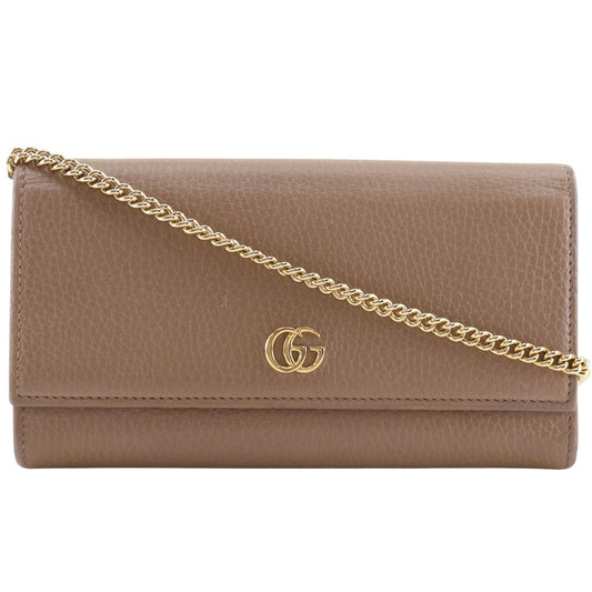 Gucci GG Marmont Continental Chain Leather, Beige, Leather, Crossbody Bag