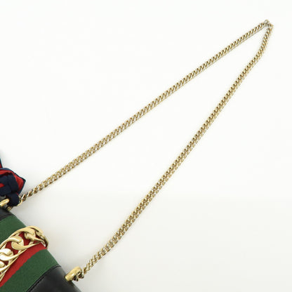 Gucci Sylvie Chain Leather, Black, Leather, Shoulder Bag