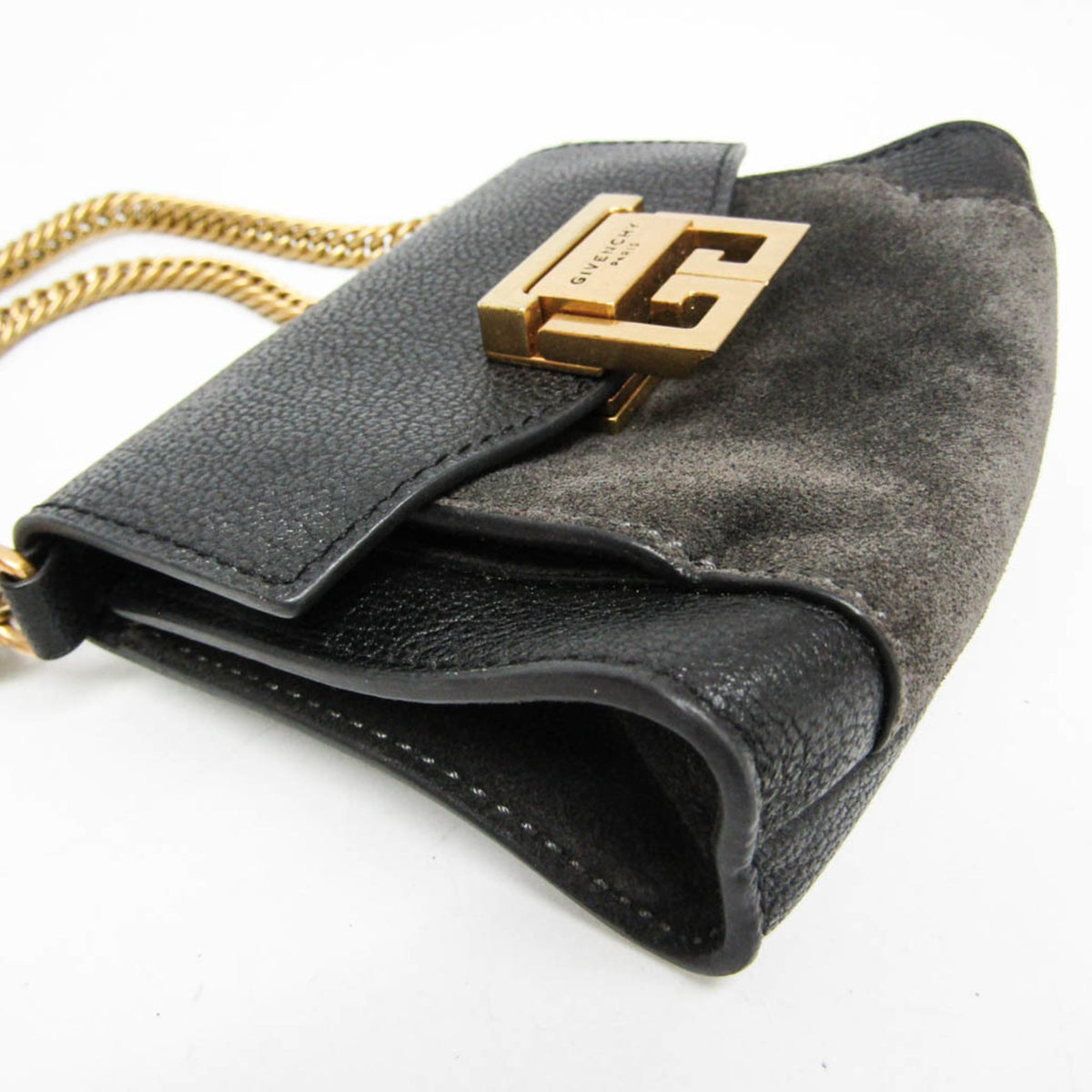 Givenchy GV3 Flap Leather with Suede, Black, Leather, Handbag