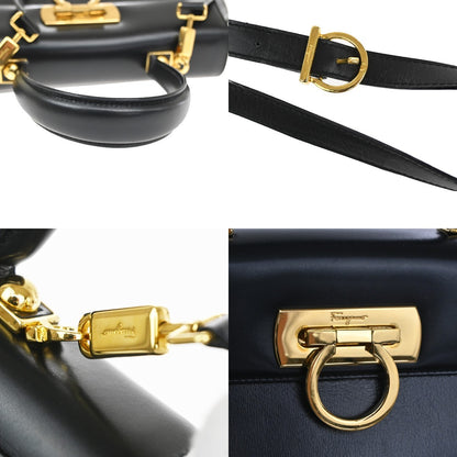 Salvatore Ferragamo Convertible Top Handle Leather, Black, Leather, Handbag