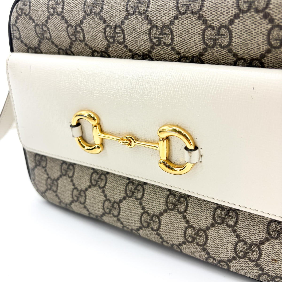 Gucci Horsebit 1955 Flap Pocket Camera GG Coated Canvas and Leather, Beige, Canvas, Handbag
