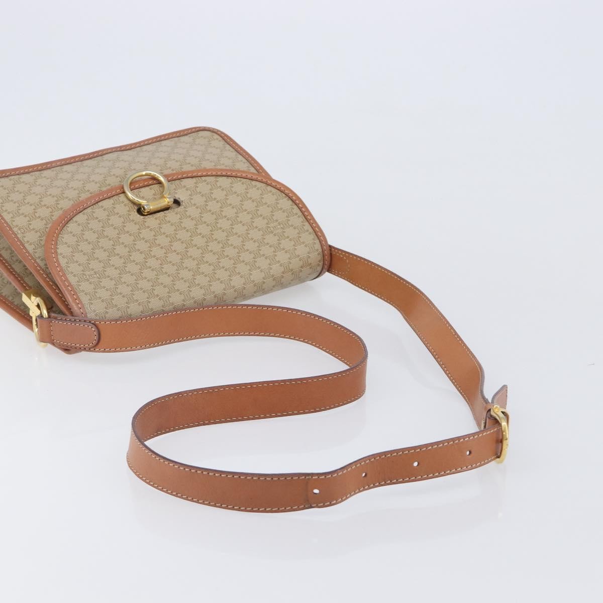 Celine Macadam Shoulder Canvas, Beige, Canvas, Crossbody Bag