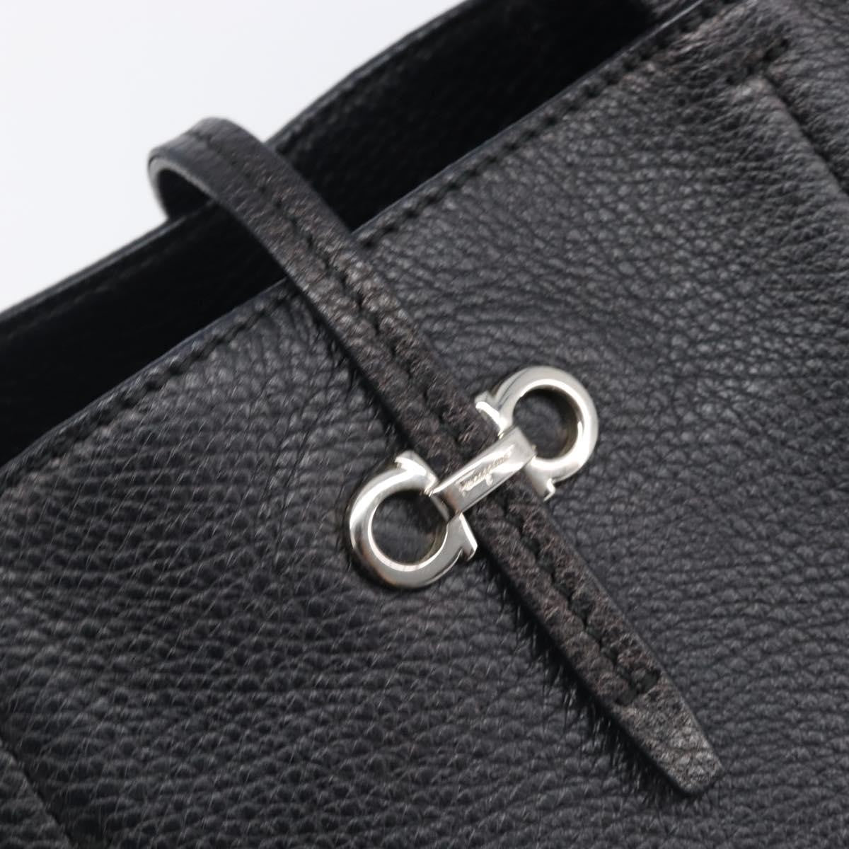 Salvatore Ferragamo Gancini Leather, Black, Leather, Handbag