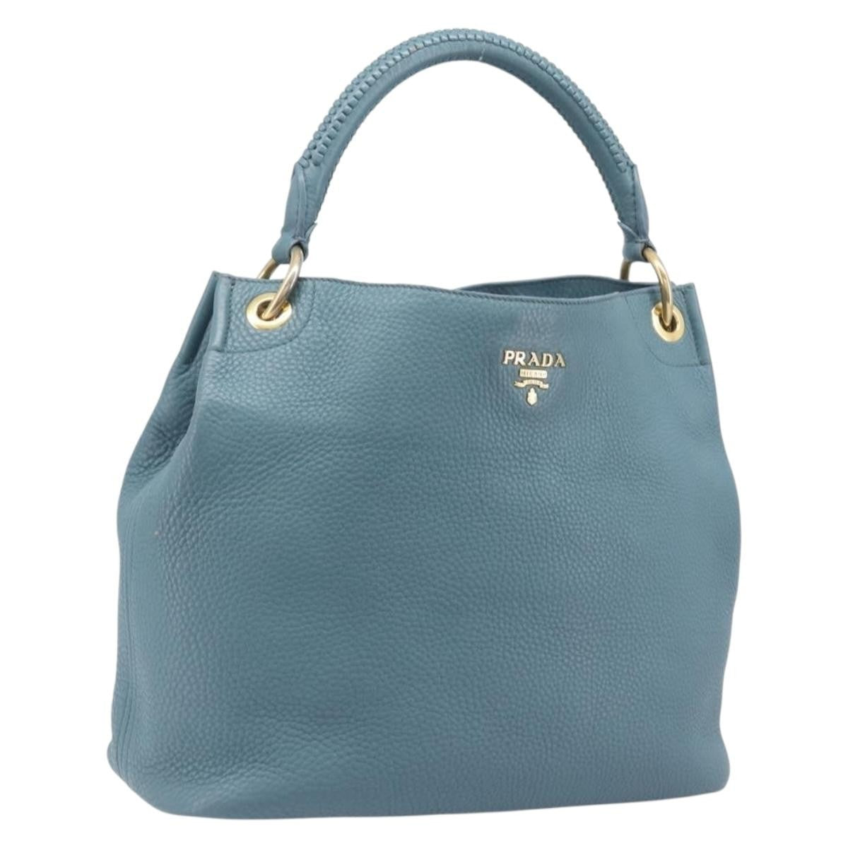 Prada Rolled Hobo Vitello Daino, Blue, Leather, Shoulder Bag