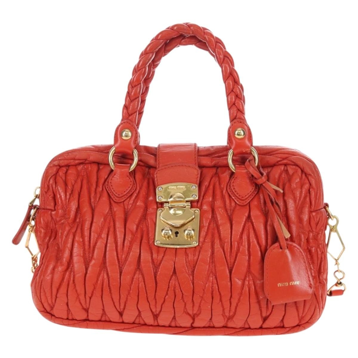 Miu Miu Coffer Convertible Satchel Matelasse Leather, Orange, Leather, Handbag