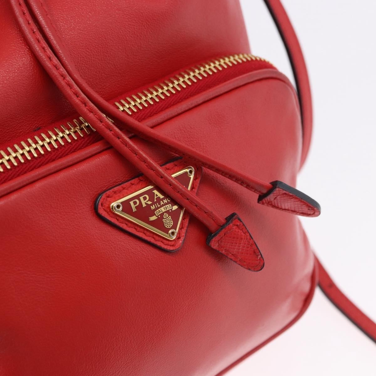 Prada Drawstring Pocket Bucket Soft Calf, Red, Leather, Shoulder Bag