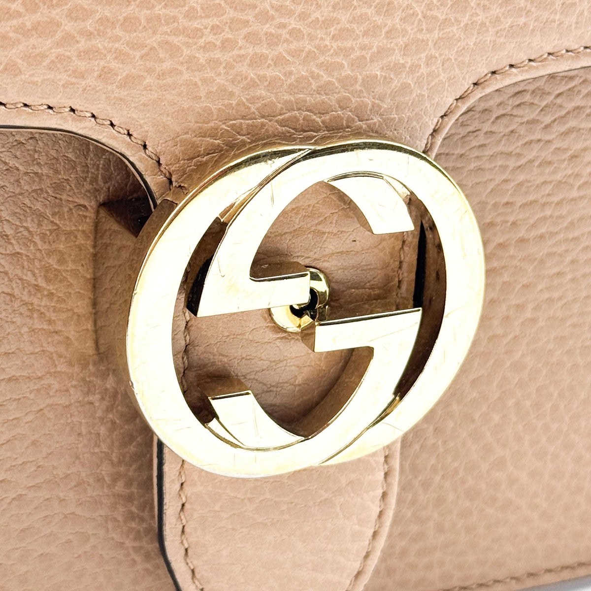Gucci Interlocking Leather, Brown, Calfskin, Shoulder Bag