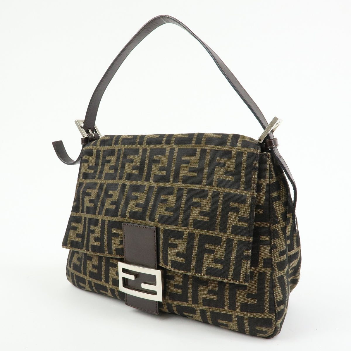 Fendi Zucchino Mamma Baguette Canvas, Brown, Canvas, Shoulder Bag