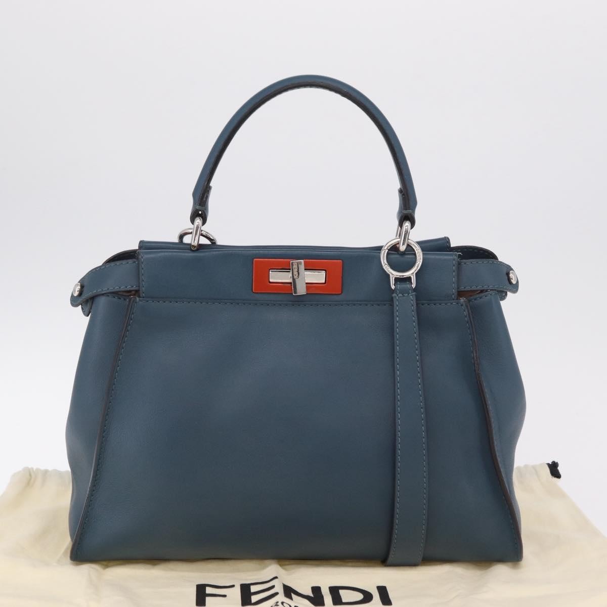 Fendi Peekaboo Ruffled Leather, Blue, Leather, Handbag