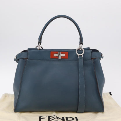 Fendi Peekaboo Ruffled Leather, Blue, Leather, Handbag