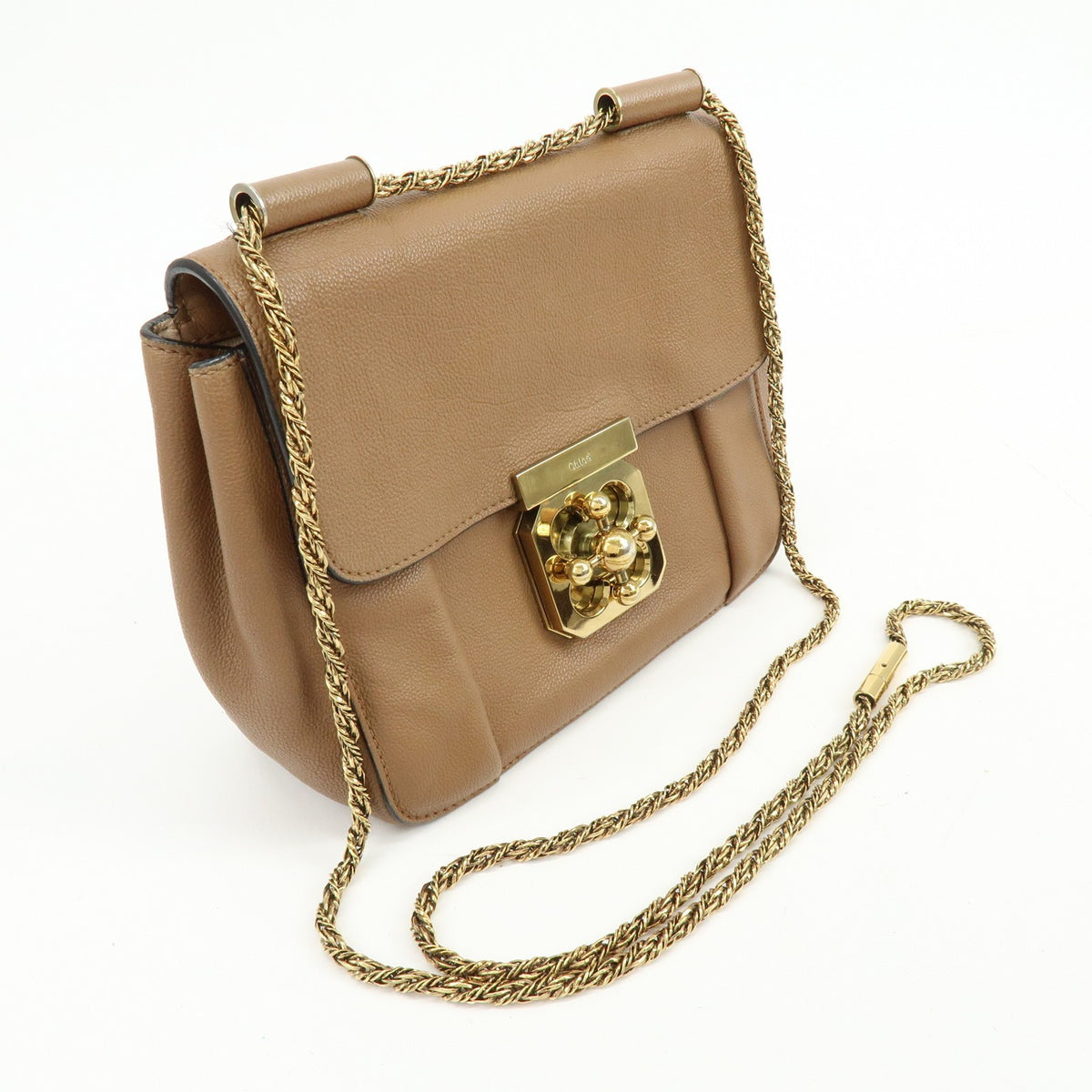 Chloe Elsie Chain Leather, Brown, Leather, Shoulder Bag