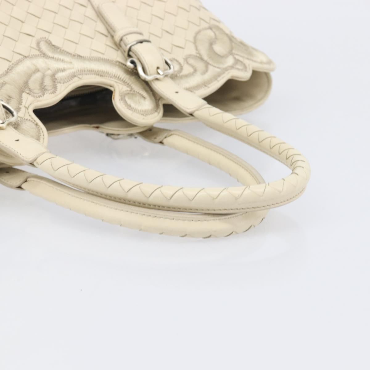 Bottega Veneta Belted Cabas Tote Intrecciato Nappa with Stitched Detail, White, Leather, Tote Bag