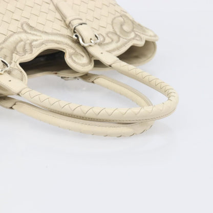 Bottega Veneta Belted Cabas Tote Intrecciato Nappa with Stitched Detail, White, Leather, Tote Bag