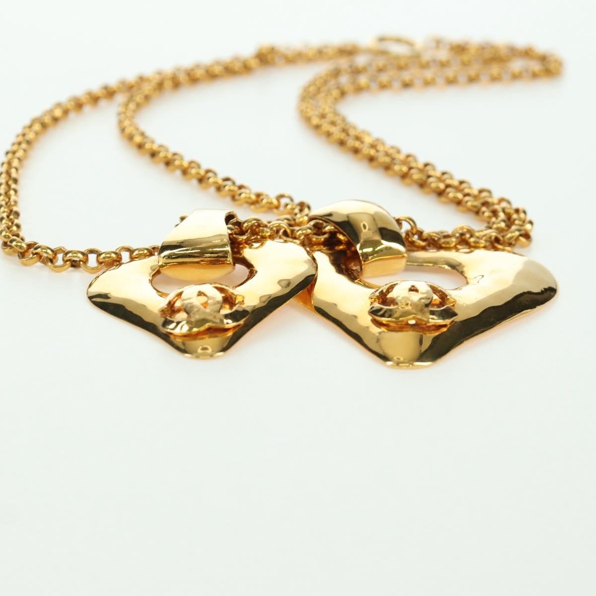 Chanel Vintage CC Heart Pendant Long Metal, Gold, Metal, Necklace