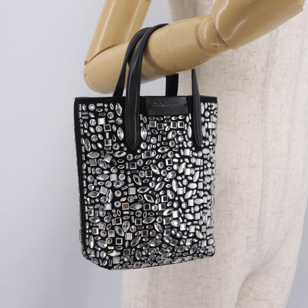 Salvatore Ferragamo Convertible Crystal Embellished Leather, Black, Leather, Tote Bag