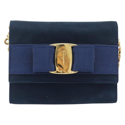Salvatore Ferragamo Ginny Chain Waist Suede, Navy, Suede, Handbag