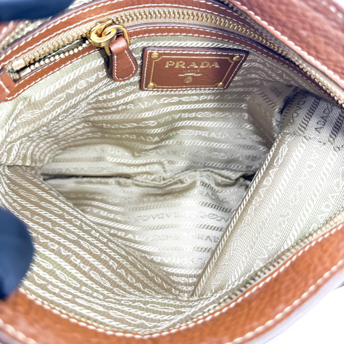 Prada Logo Canvas, Beige, Canvas, Crossbody Bag