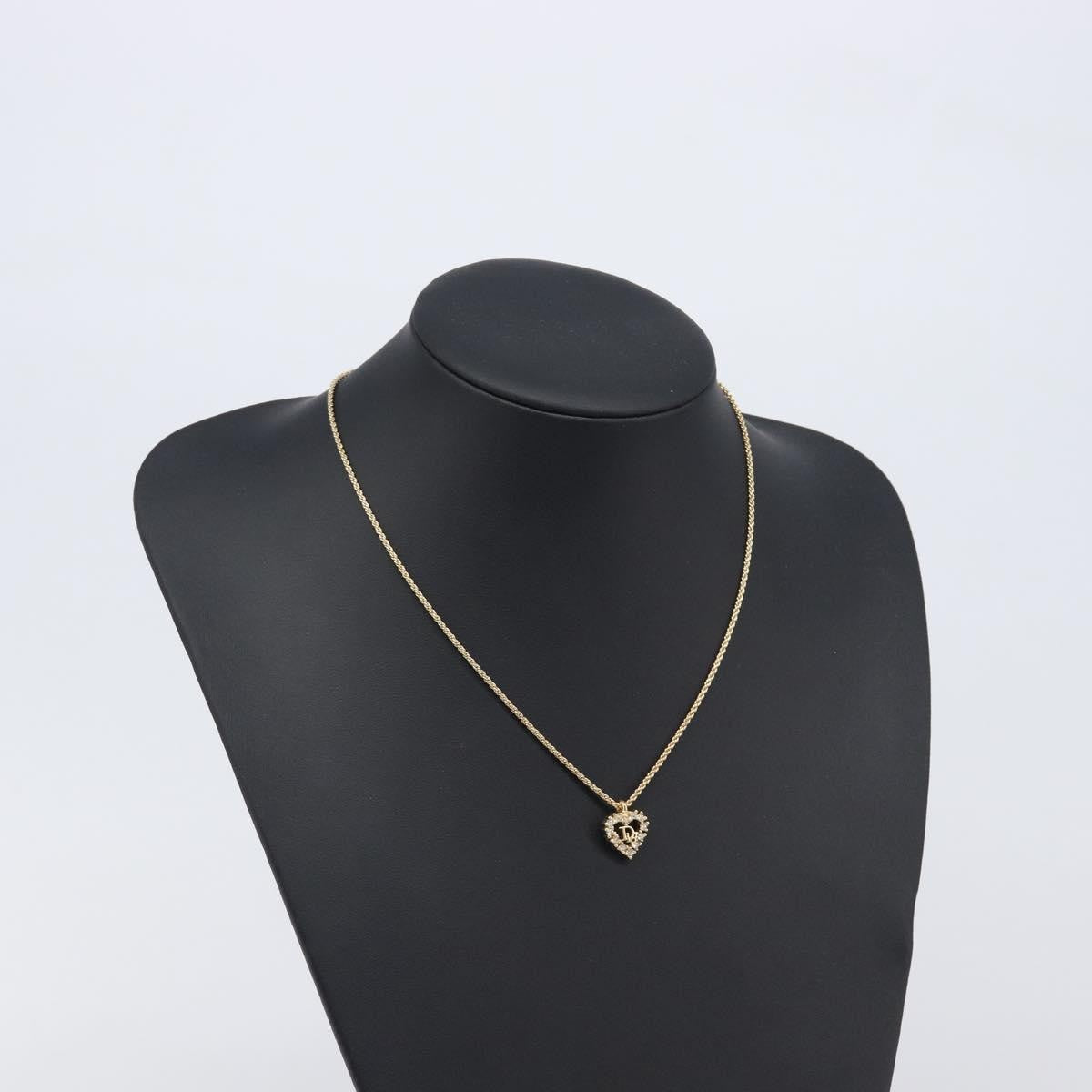 Christian Dior Logo Heart Pendant Metal with Crystal, Gold, Metal, Necklace