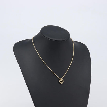 Christian Dior Logo Heart Pendant Metal with Crystal, Gold, Metal, Necklace