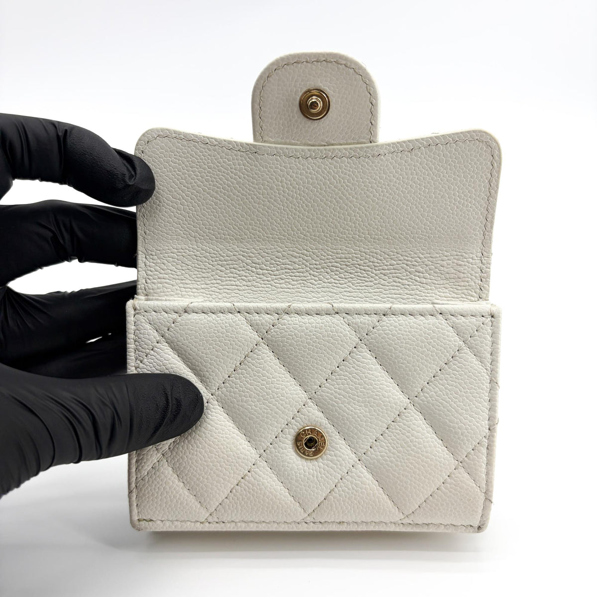 Chanel Classic Flap Card Holder Quilted Caviar, White, Calfskin, Card Holder