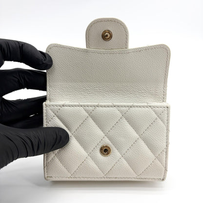 Chanel Classic Flap Card Holder Quilted Caviar, White, Calfskin, Card Holder