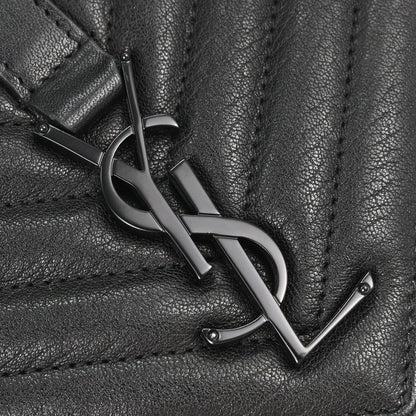 Saint Laurent Classic Monogram College Matelasse Chevron Leather, Black, Leather, Handbag