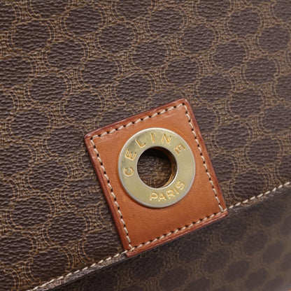 Celine Vintage Macadam Circle Logo Canvas and Leather, Brown, Canvas, Shoulder Bag