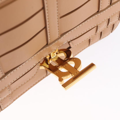 Burberry TB Flap Woven Leather, Beige, Leather, Handbag