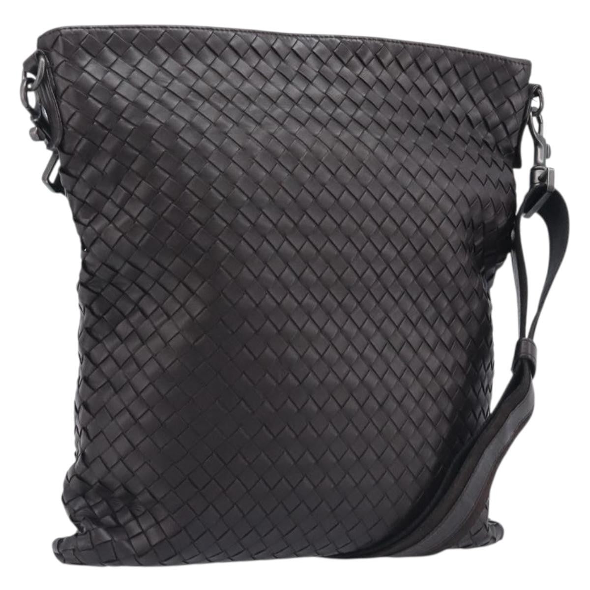 Bottega Veneta Flat Messenger Intrecciato Nappa, Black, Leather, Handbag