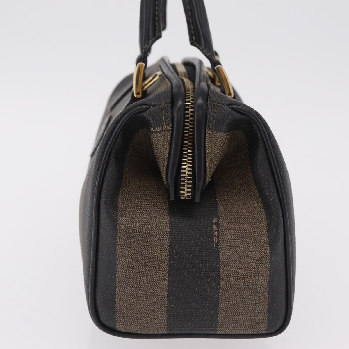 Fendi Vintage Pequin Boston Coated Canvas, Brown, Canvas, Handbag