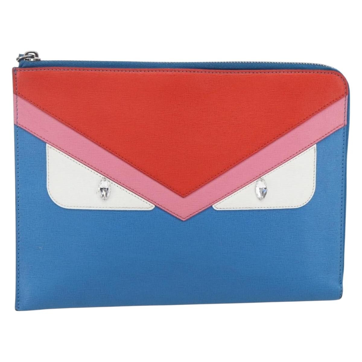 Fendi Monster Clutch Leather, Blue, Leather, Clutch