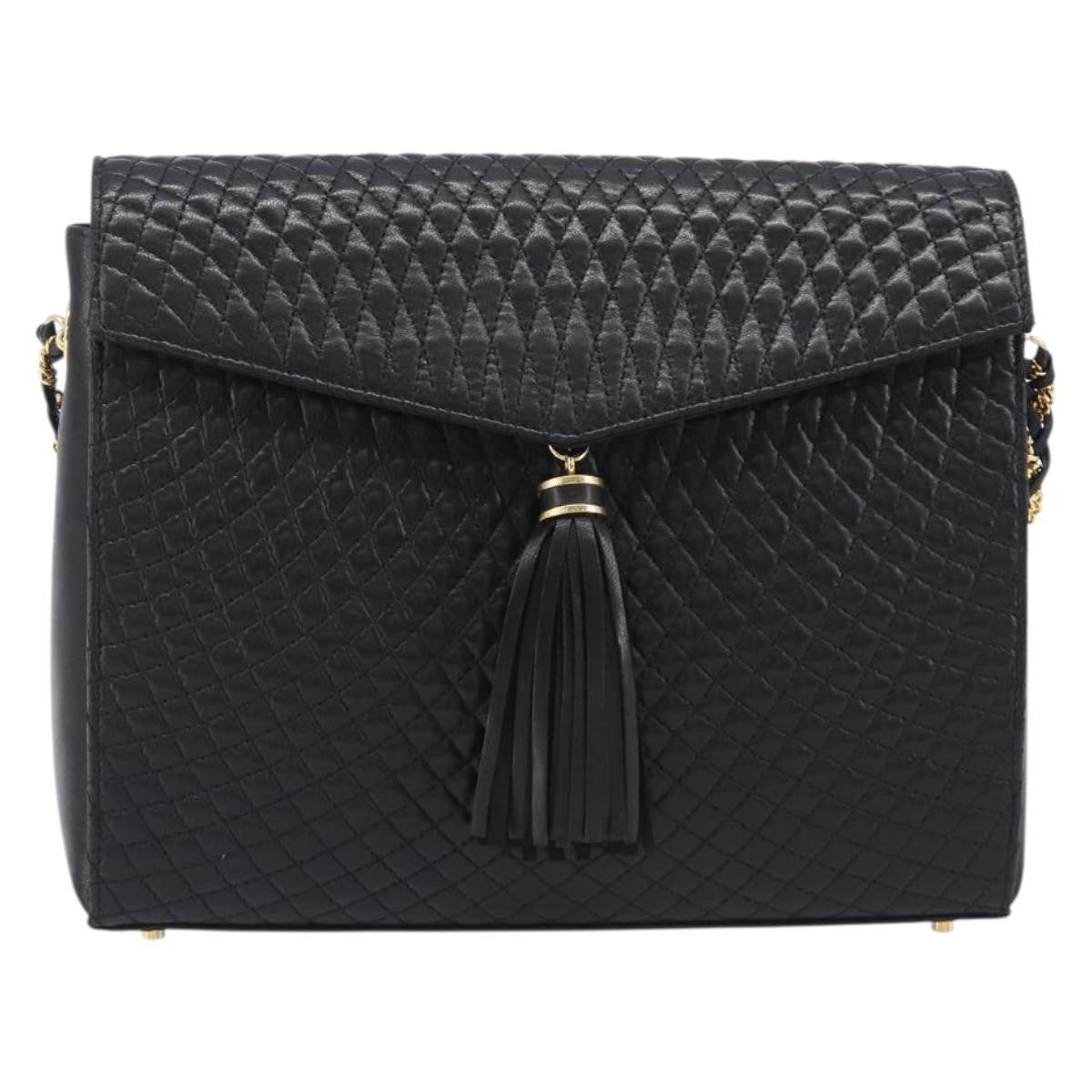 Bally Vintage Chain Quilted Leather, Black, Leather, Shoulder Bag