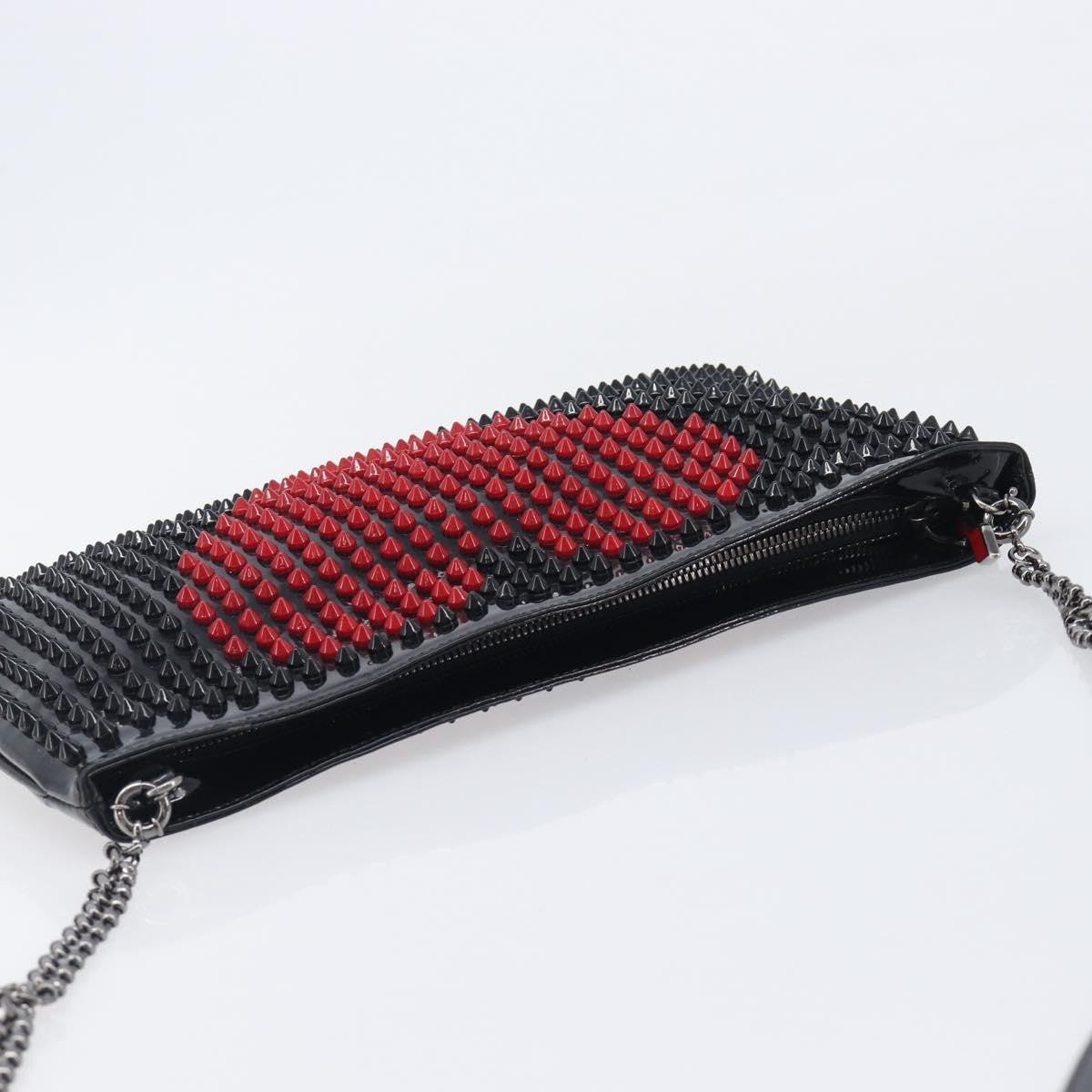 Christian Louboutin Loubiposh Clutch Spiked Patent, Black, Patent Leather, Clutch
