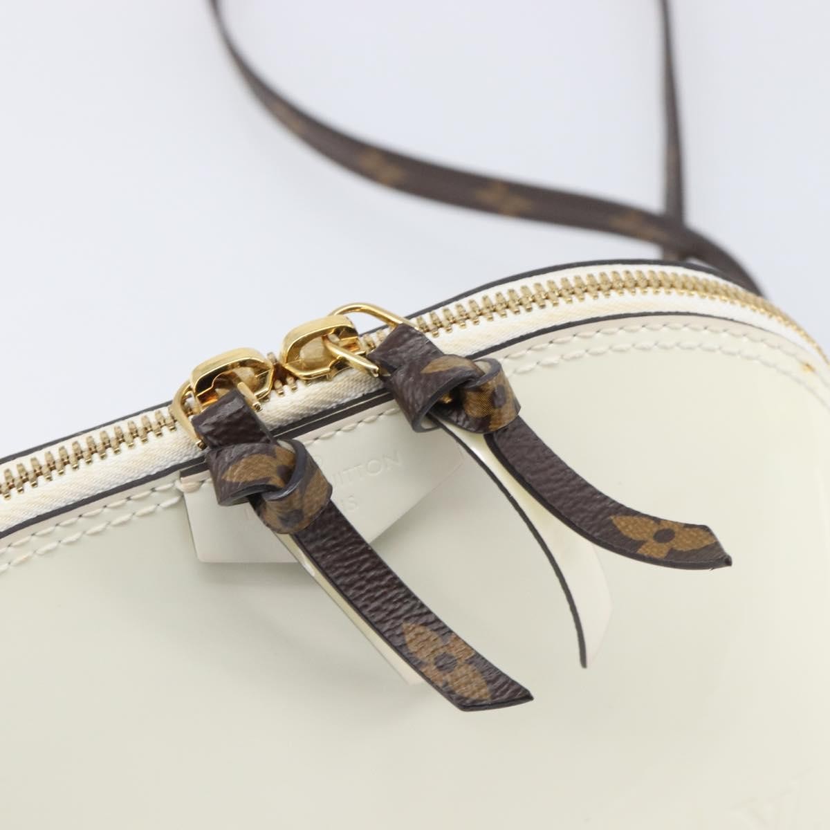 Louis Vuitton Alma Chain Vernis with Monogram Canvas, White, Patent Leather, Handbag