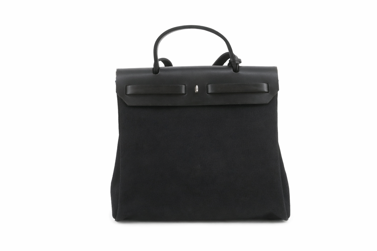 Hermes Herbag Zip Leather and Toile, BLACK, CANVAS, Handbag