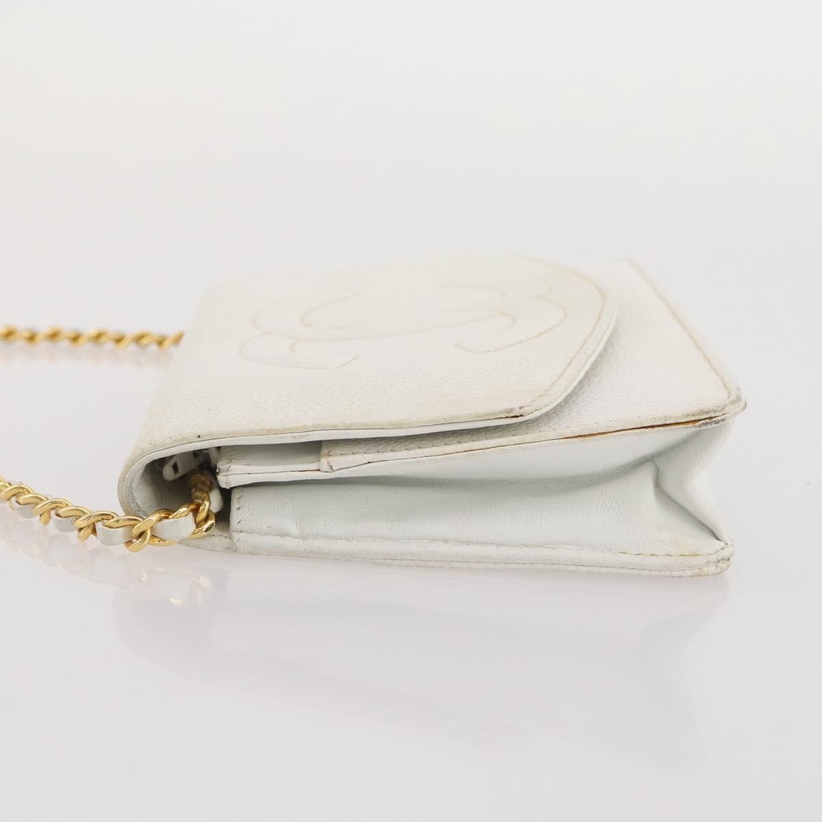 Chanel Vintage Timeless Wallet on Chain Caviar, White, Leather, Crossbody Bag