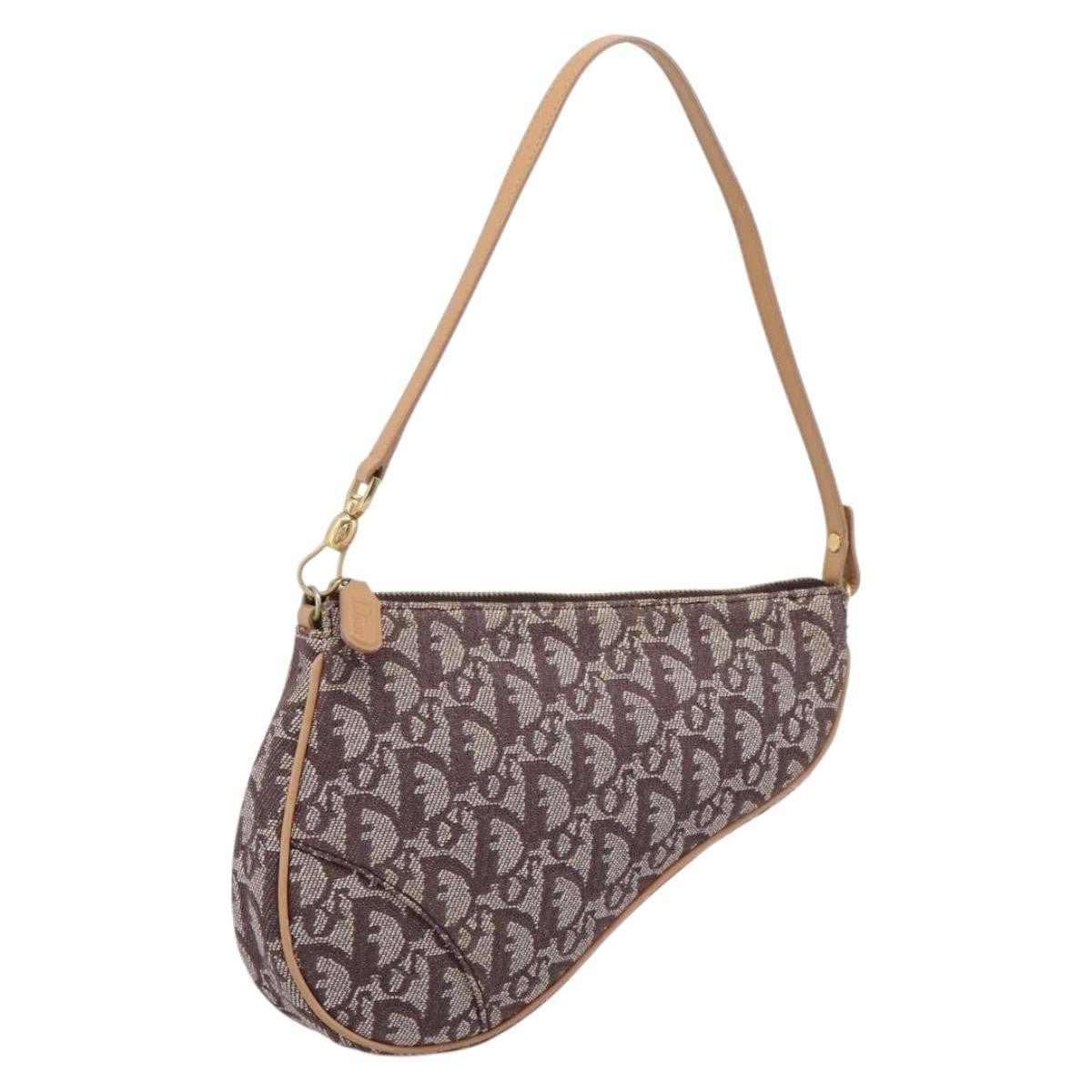 Christian Dior Vintage Saddle Bag Canvas, Brown, Canvas, Clutch