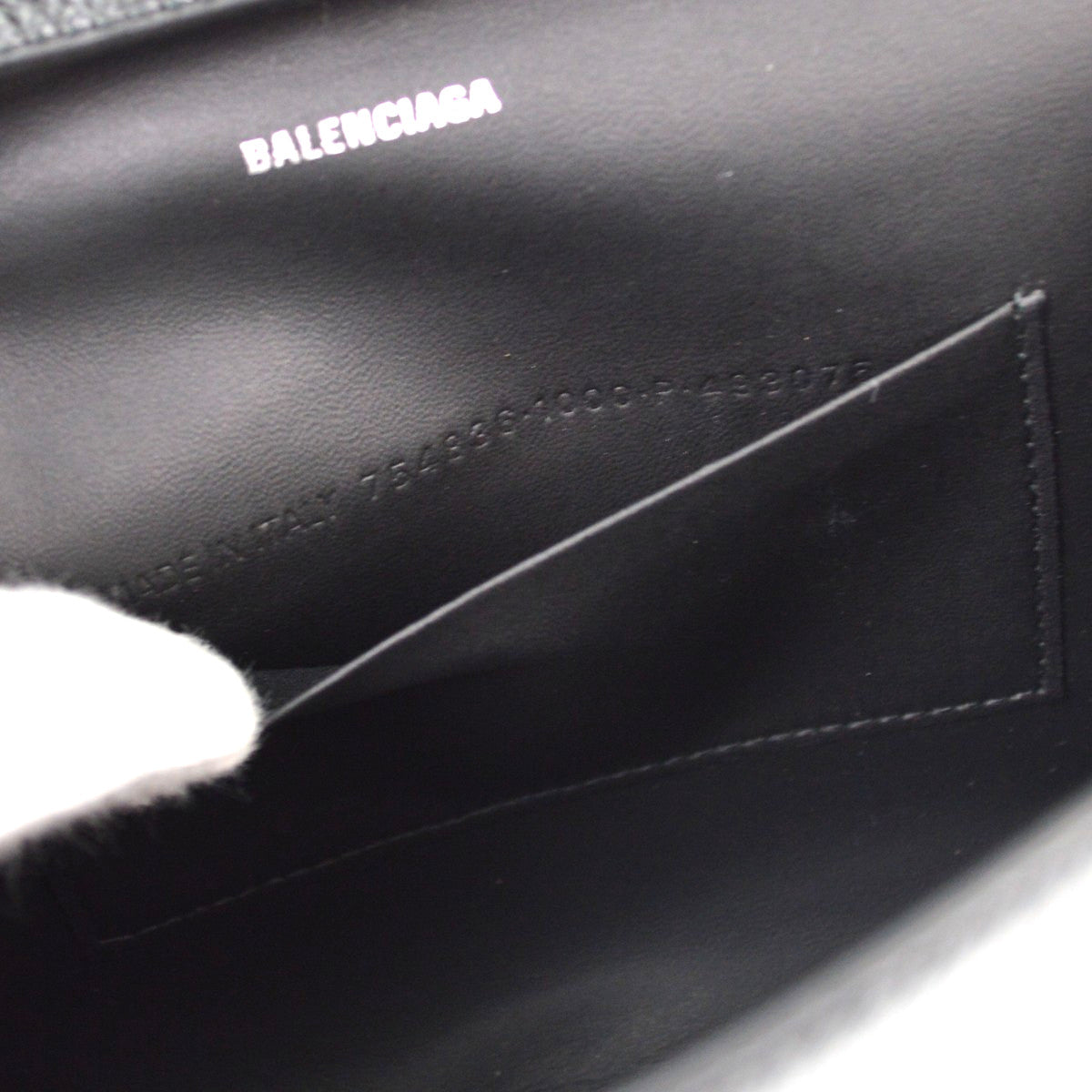 Balenciaga Logo Wallet with Strap Embossed Leather, Black, Leather, Crossbody Bag