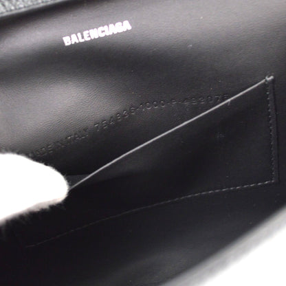 Balenciaga Logo Wallet with Strap Embossed Leather, Black, Leather, Crossbody Bag