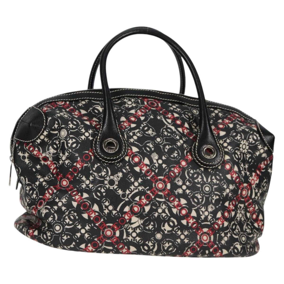 Chanel Optic Coco Bowler Printed Coated Canvas with Caviar, Black, Canvas, Handbag