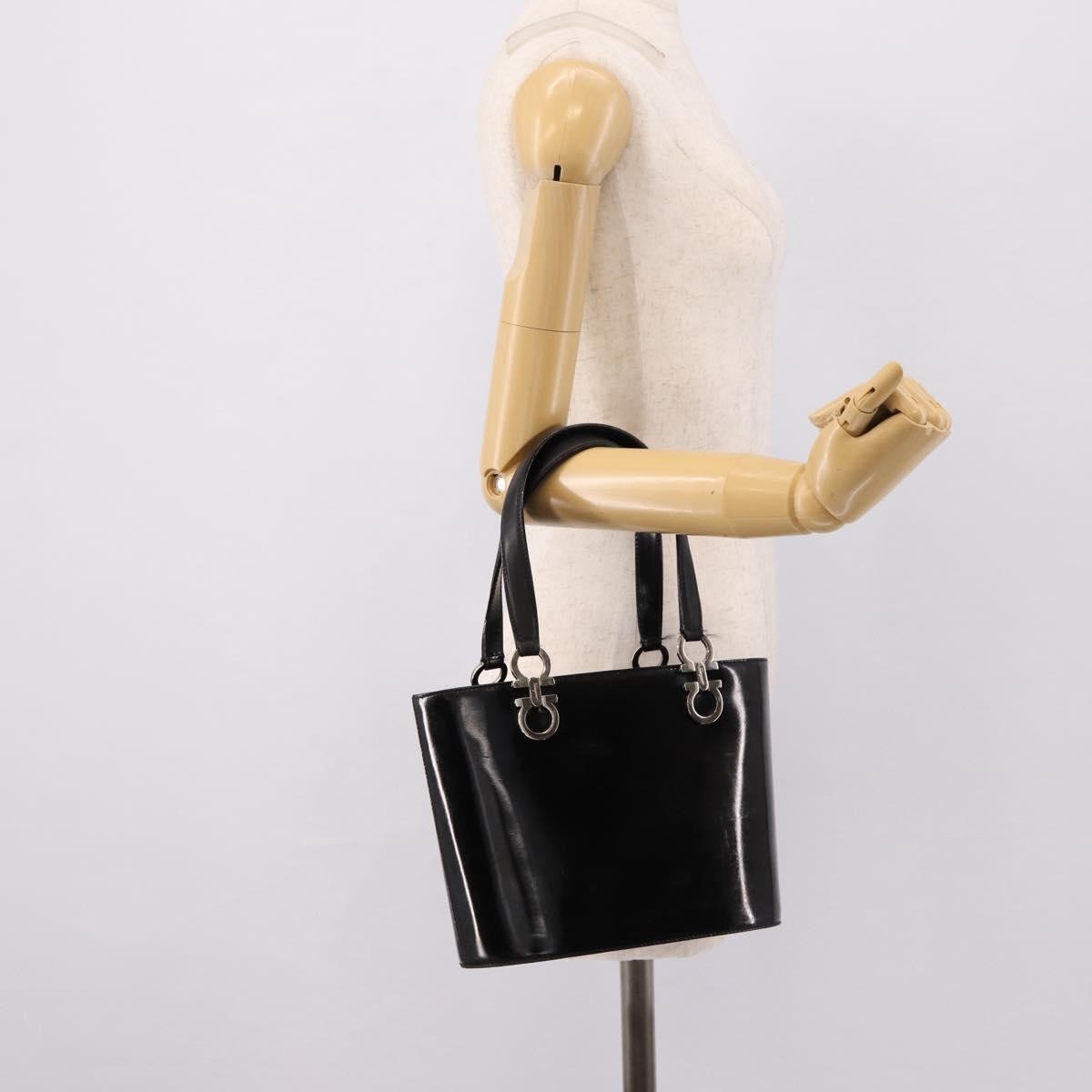 Salvatore Ferragamo Gancini Top Handle Patent leather, Black, Patent Leather, Handbag